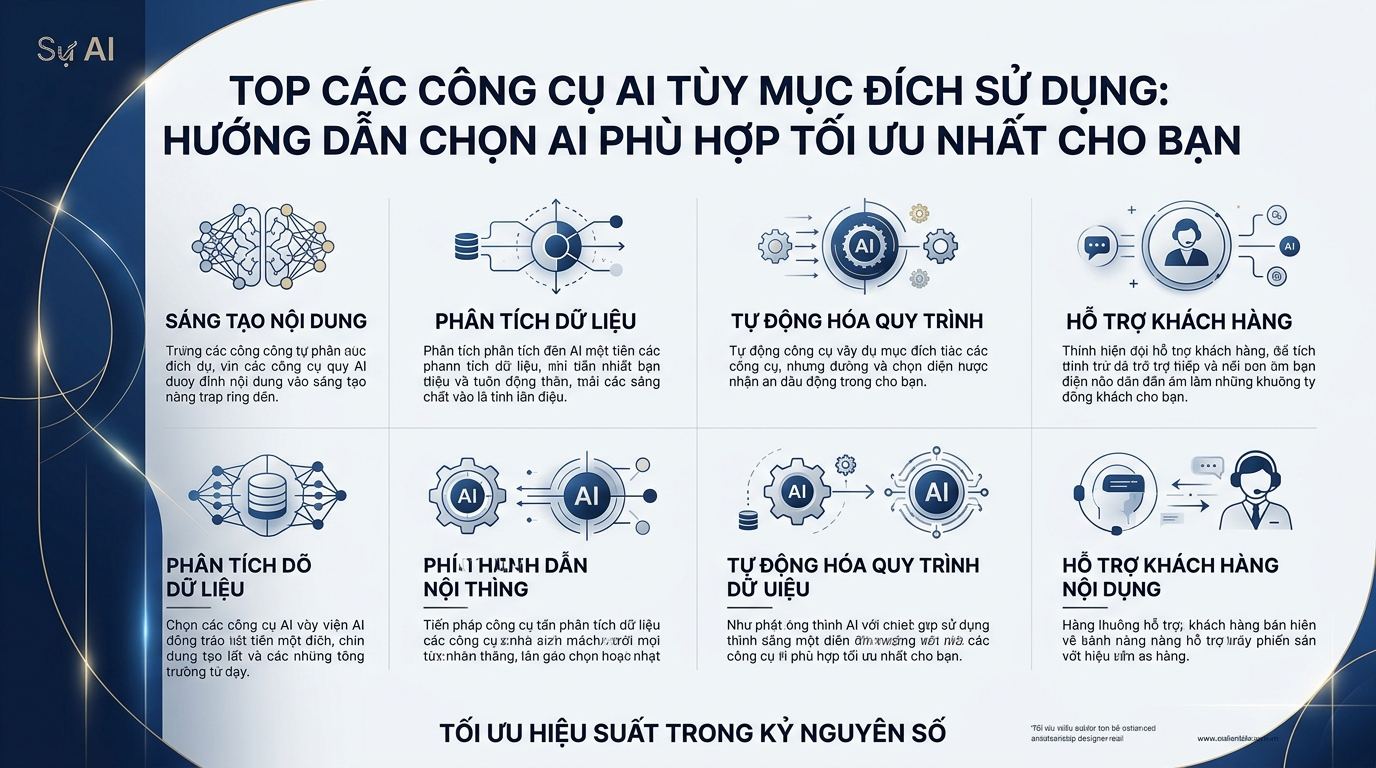 TOP CÁC CÔNG CỤ AI TÙY MỤC ĐÍCH SỬ DỤNG: HƯỚNG DẪN CHỌN AI PHÙ HỢP TỐI ƯU NHẤT CHO BẠN